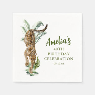 Jungle Luipaard Aquarel 40e Verjaardagsfeest Naam Servet