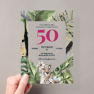 Jungle Luipaard Roze 50ste Verjaardagsfeestje Acryl Uitnodigingen