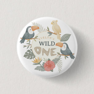 Jungle Luipaard Tropische Toekan Eerste Verjaardag Ronde Button 3,2 Cm