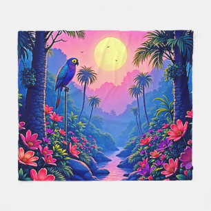 Jungle Maan Blauwe Papegaai Paradijs Fleece Deken