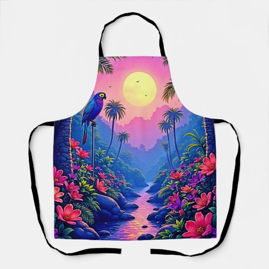 Jungle Maan Blauwe Papegaai Paradijs Schort (Voorkant)