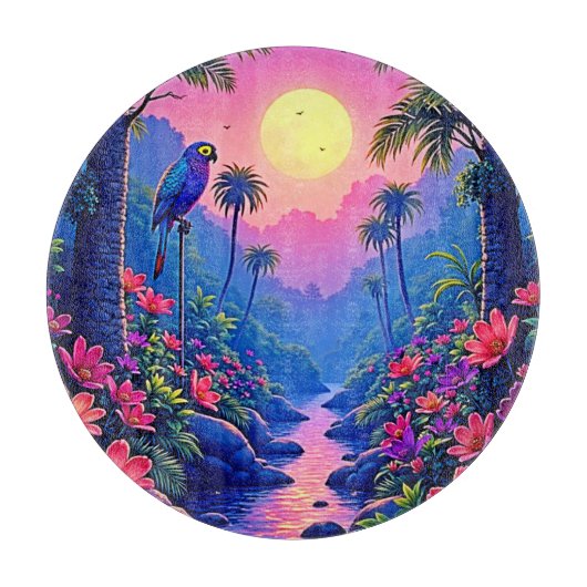 Jungle Maan Blauwe Papegaai Paradijs Snijplank (Voorkant)