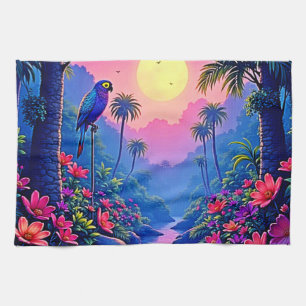 Jungle Maan Blauwe Papegaai Paradijs Theedoek