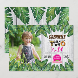 Jungle meisje 2de verjaardagsfeest foto uitnodigin kaart