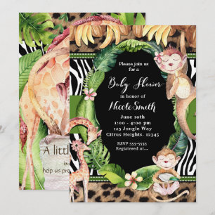 Jungle Monkey & Giraffe Baby Shower Invitations