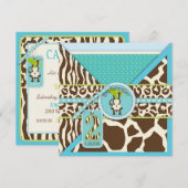 Jungle Monkey Second Birthday Invitation Blue (Devant / Derrière)