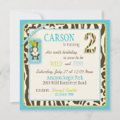 Jungle Monkey Second Birthday Invitation Blue (Dos)