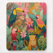Jungle Mouse Pad–Leopard, Parrot, Toucan & Monkey Muismat (Voorkant)