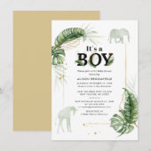 Jungle Olifant Giraffe Botanische Jongen Baby Show Kaart (Voorkant / Achterkant)