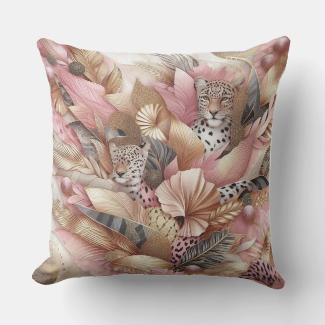 Jungle Pink and Brown Leopard  Buitenkussen (Voorkant)