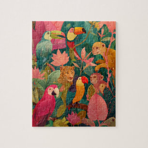 Jungle Puzzel – Luipaard, Papegaai, Toekan & Aap