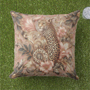 Jungle Roze en Bruine Luipaard Buitenkussen