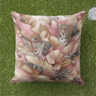 Jungle Roze en Bruine Luipaard Buitenkussen