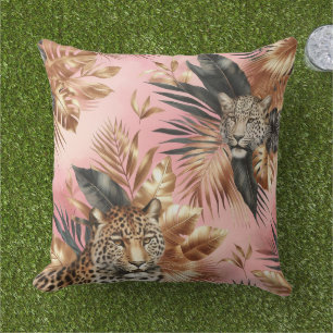 Jungle Roze en Zwarte Luipaard Buitenkussen