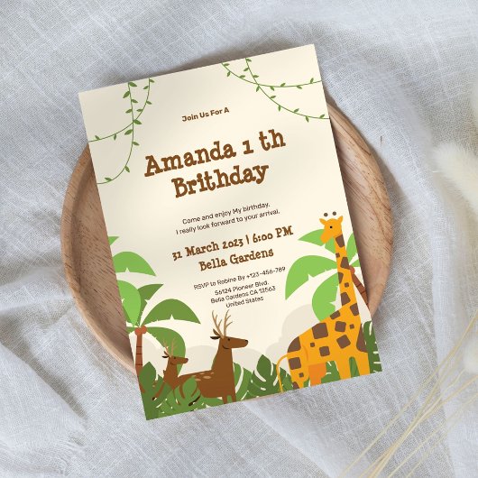 Jungle Safari 1er anniversaire Invitation