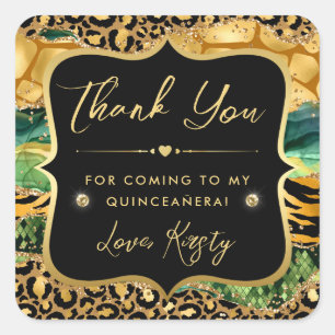 Jungle Safari Agate Goud Luipaardprint Quinceanera Vierkante Sticker