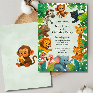 Jungle Safari Animals Boys Kids Toddler Birthday  Kaart