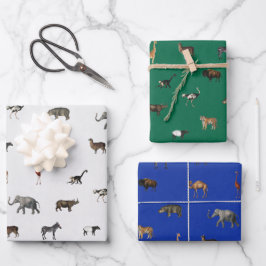 Jungle Safari Animals Pattern Blue Green Grey Inpakpapier Vel