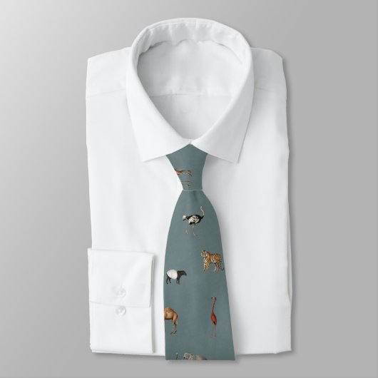 Jungle Safari Animals Pattern Blue Neck Tie Stropdas (Gebonden)