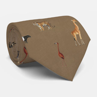 Jungle Safari Animals Pattern Camel Brown Neck Tie Stropdas