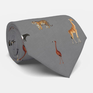 Jungle Safari Animals Pattern Dark Grey Neck Tie Stropdas