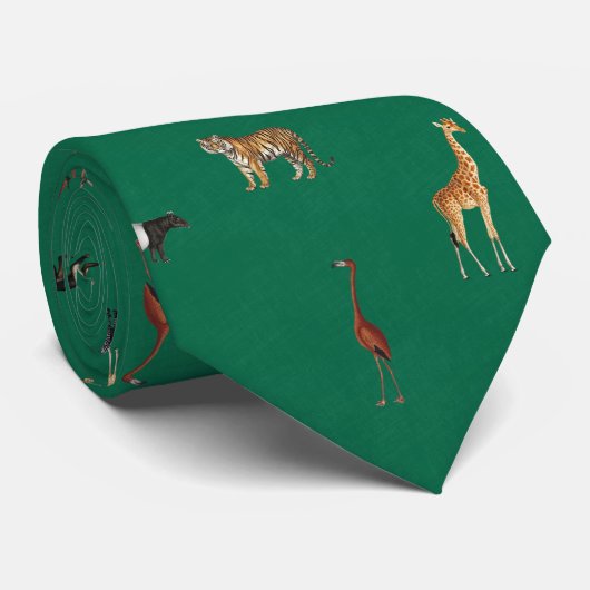 Jungle Safari Animals Pattern Kelly Green Neck Tie Stropdas (Opgerold)