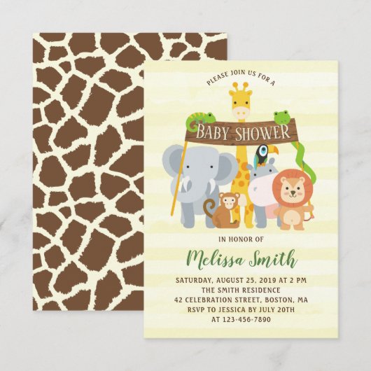 Jungle Safari Animaux Baby shower Invitation (Devant / Derrière)