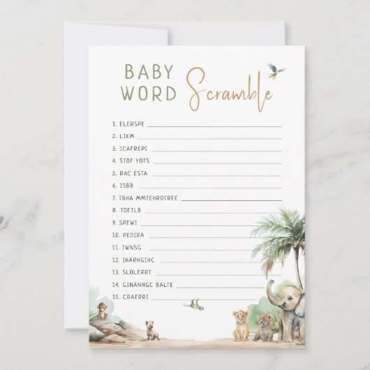 Jungle Safari Animaux Baby Word Scramble Carte de (Devant)