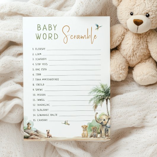 Jungle Safari Animaux Baby Word Scramble Carte de