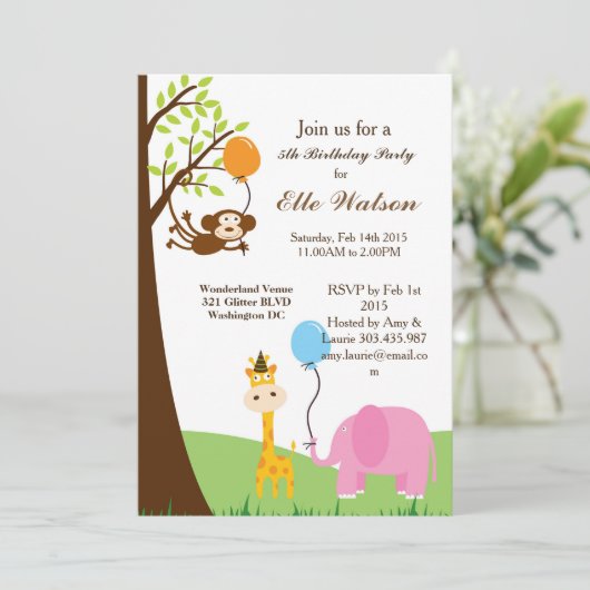 Jungle Safari Animaux Invitations de fête d'annive (Debout devant)