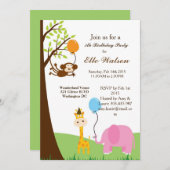 Jungle Safari Animaux Invitations de fête d'annive (Devant / Derrière)