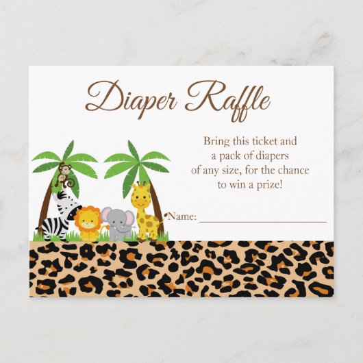 Jungle Safari Baby shower Déchets Carte Raffle (Devant)