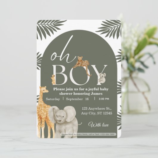 Jungle Safari Baby Shower Invitation (Debout devant)