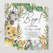 Jungle Safari Baby shower Oh Boy Invitation (Devant / Derrière)