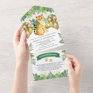 Jungle Safari Ballonnen Cute Tijger Welp Baby Show All In One Uitnodiging