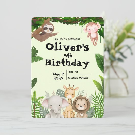 Jungle Safari Birthday Invitation (Debout devant)