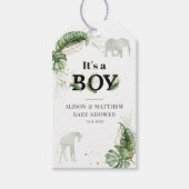 Jungle Safari Botanische Jongens Baby Shower Cadeaulabel (Voorkant)