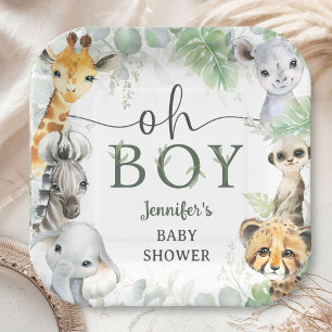 Jungle Safari Dieren Baby Shower Jongen Baby Showe Papieren Bordje