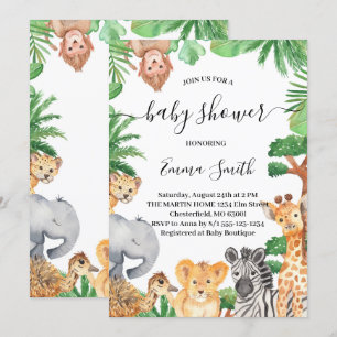 Jungle Safari Dieren Baby Shower Uitnodiging