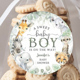 Jungle Safari Dieren Jongen Baby Shower Tropisch Ronde Sticker