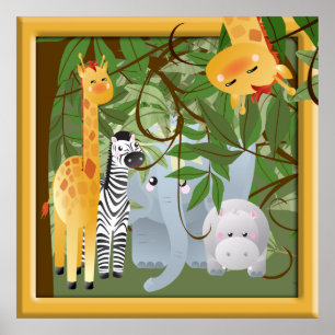 Jungle Safari Dieren Kinderkamer Poster