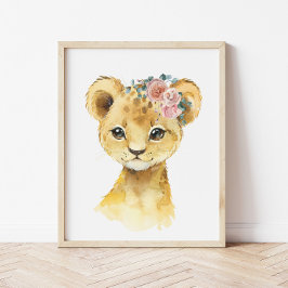 Jungle Safari Dieren Nursery Kunst, Waterverf Leeu Poster