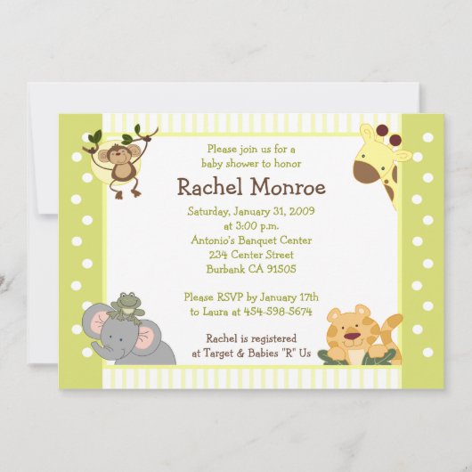 Jungle Safari Friends 5x7 Baby shower Invitation (Devant)