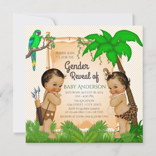 Jungle Safari Genre Révéler Invitations (Devant)