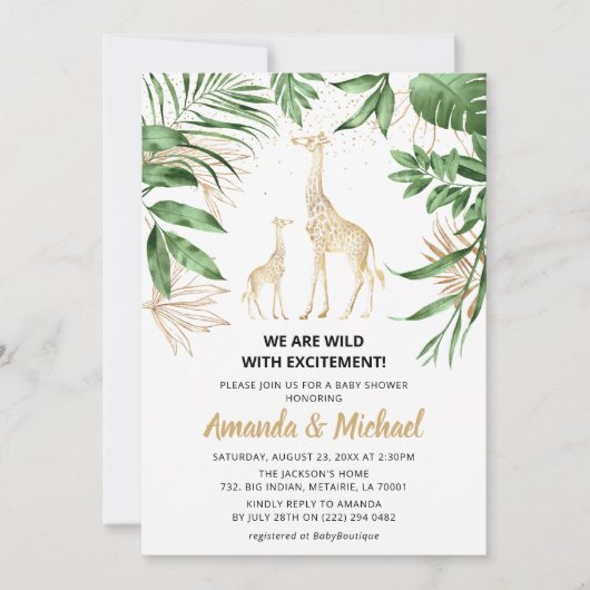 Jungle Safari Groen & Goud Baby Shower voor Koppel Kaart (Voorkant)