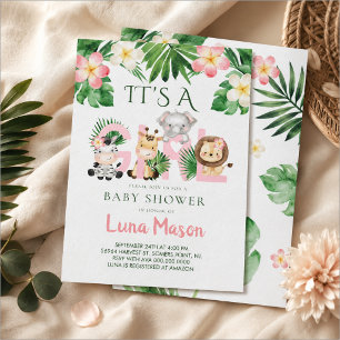 Jungle Safari It's A Girl Baby Shower Kaart