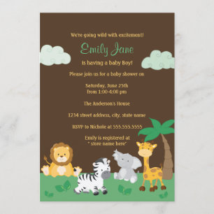 Jungle Safari Jongen Baby Shower Uitnodiging