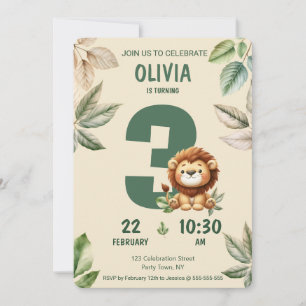 Jungle Safari Lion et Feuille Invitation d'anniver
