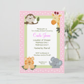 Jungle Safari rose 5x7 Invitations de douche bébé (Debout devant)