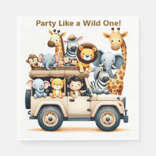 Jungle Safari Verjaardag Servetten Bewerkbaar
